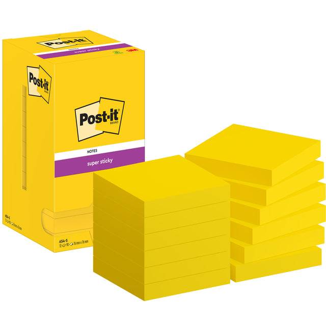 Haftnotiz Super Sticky Notes 76x76mm 74 g/qm 90 Blatt narzissengelb VE=12 Blöcke