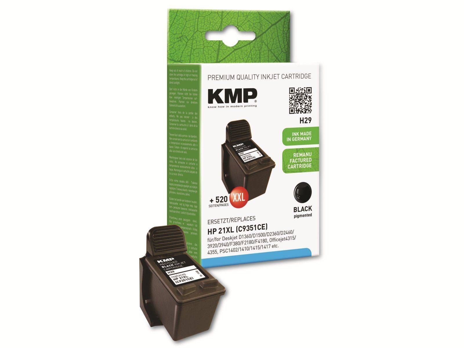 KMP H29 - 16 ml - Hohe Ergiebigkeit - Schwarz - kompatibel - Tintenpatrone (Alternative zu: HP 21XL, HP C9351CE)