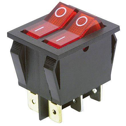 Wippenschalter McPower, 6-polig, rote Wippe, 250V/15A, Stellungen: EIN/AUS