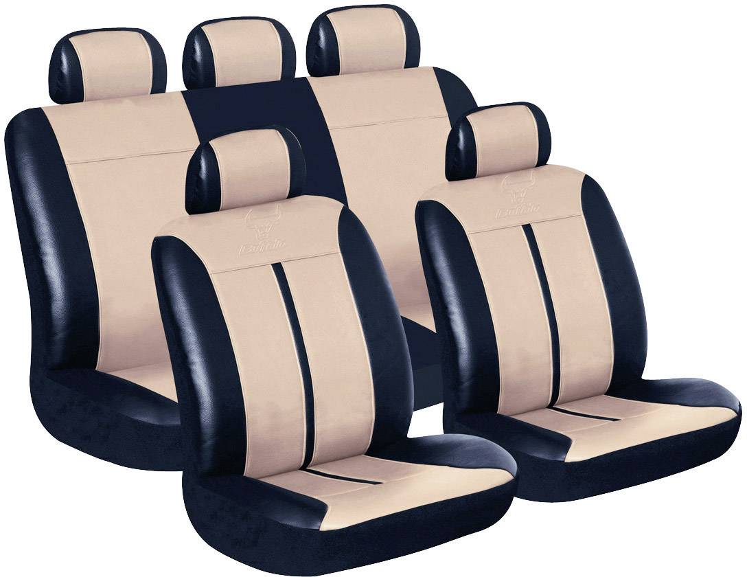 Eufab 28289 Buffalo Sitzbezug 11teilig Kunstleder Schwarz, Beige Rücksitz, Fahrersitz, Beifahrersitz