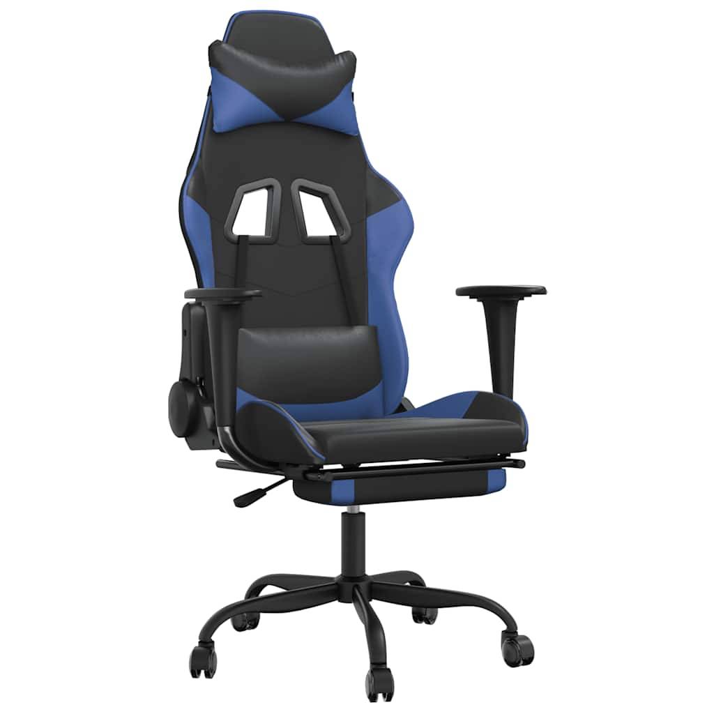 vidaXL Gaming-Stuhl mit Massage & Fußstütze Schwarz & Blau Kunstleder