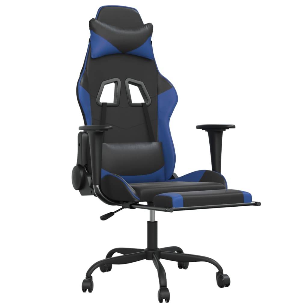 vidaXL Gaming-Stuhl mit Massage & Fußstütze Schwarz & Blau Kunstleder