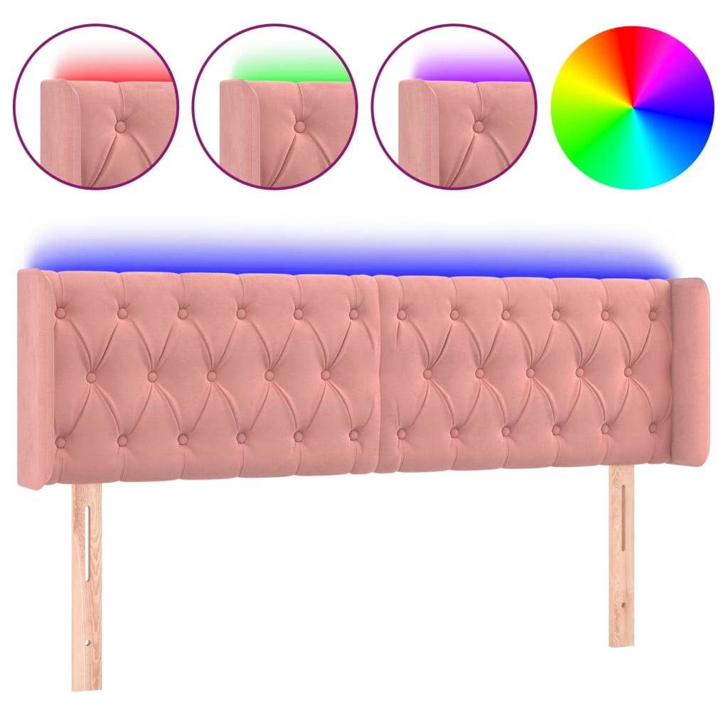vidaXL LED Kopfteil Rosa 147x16x78/88 cm Samt