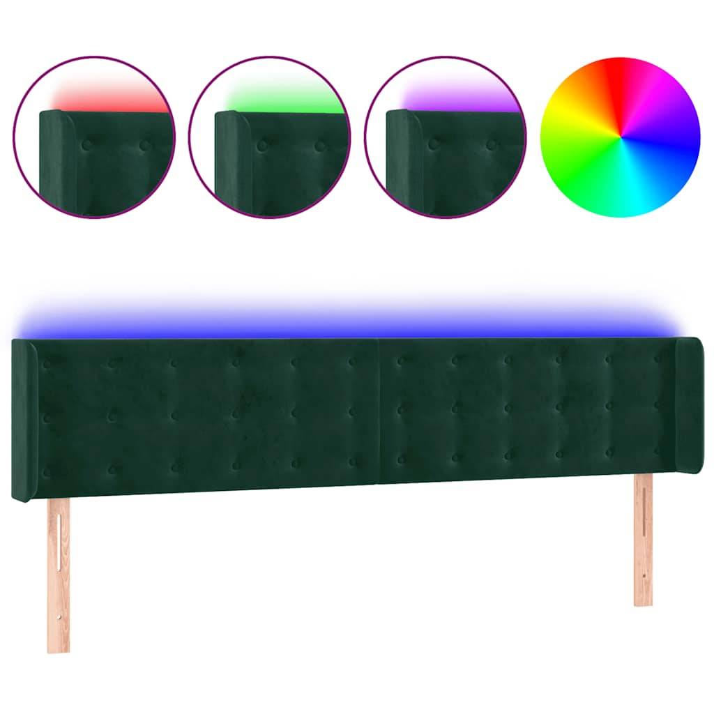 vidaXL LED Kopfteil Dunkelgrün 203x16x78/88 cm Samt