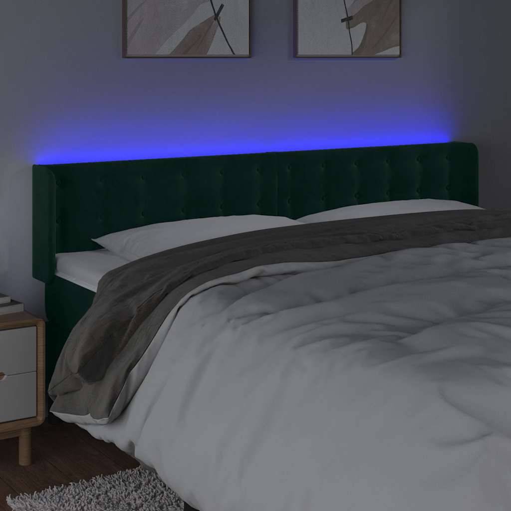vidaXL LED Kopfteil Dunkelgrün 203x16x78/88 cm Samt