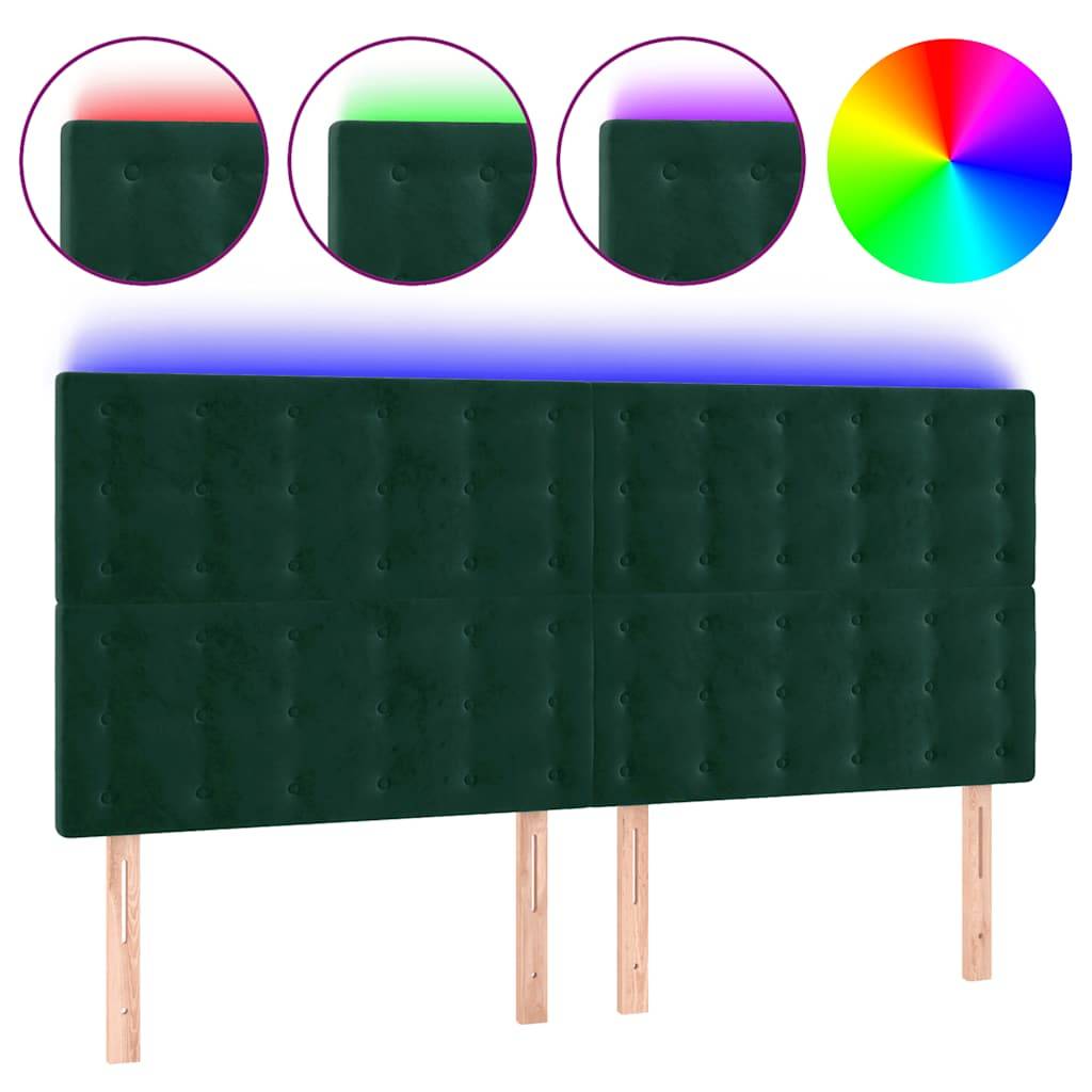 vidaXL LED Kopfteil Dunkelgrün 200x5x118/128 cm Samt