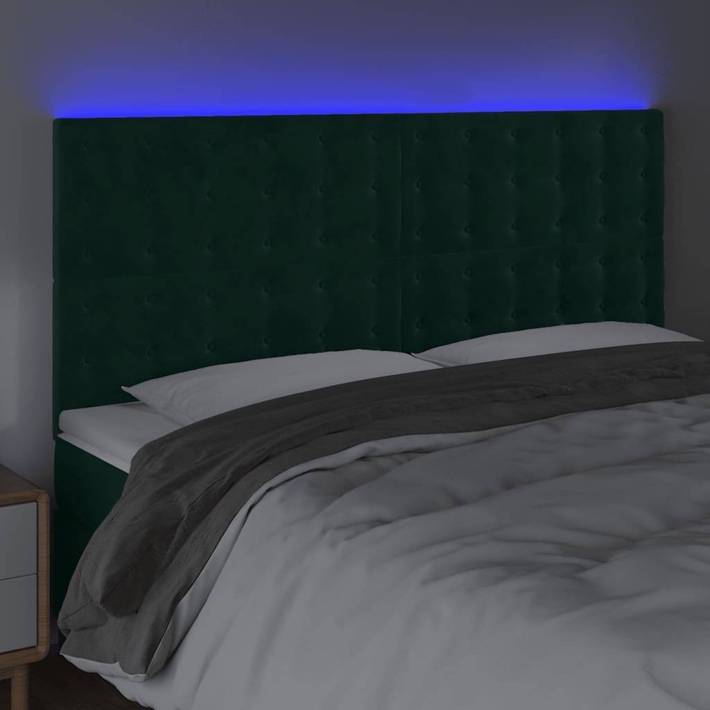 vidaXL LED Kopfteil Dunkelgrün 200x5x118/128 cm Samt