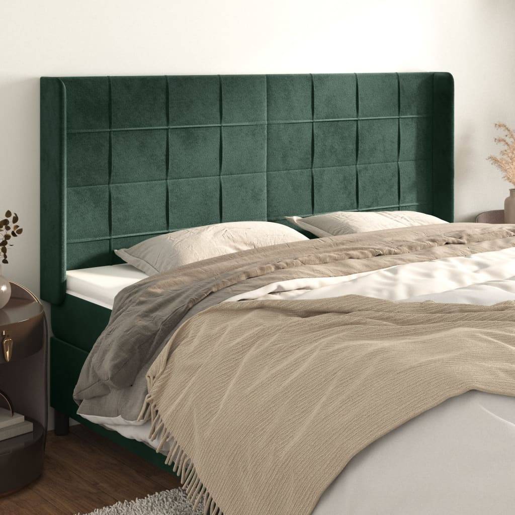 vidaXL Kopfteil mit Ohren Dunkelgrün 183x16x118/128 cm Samt