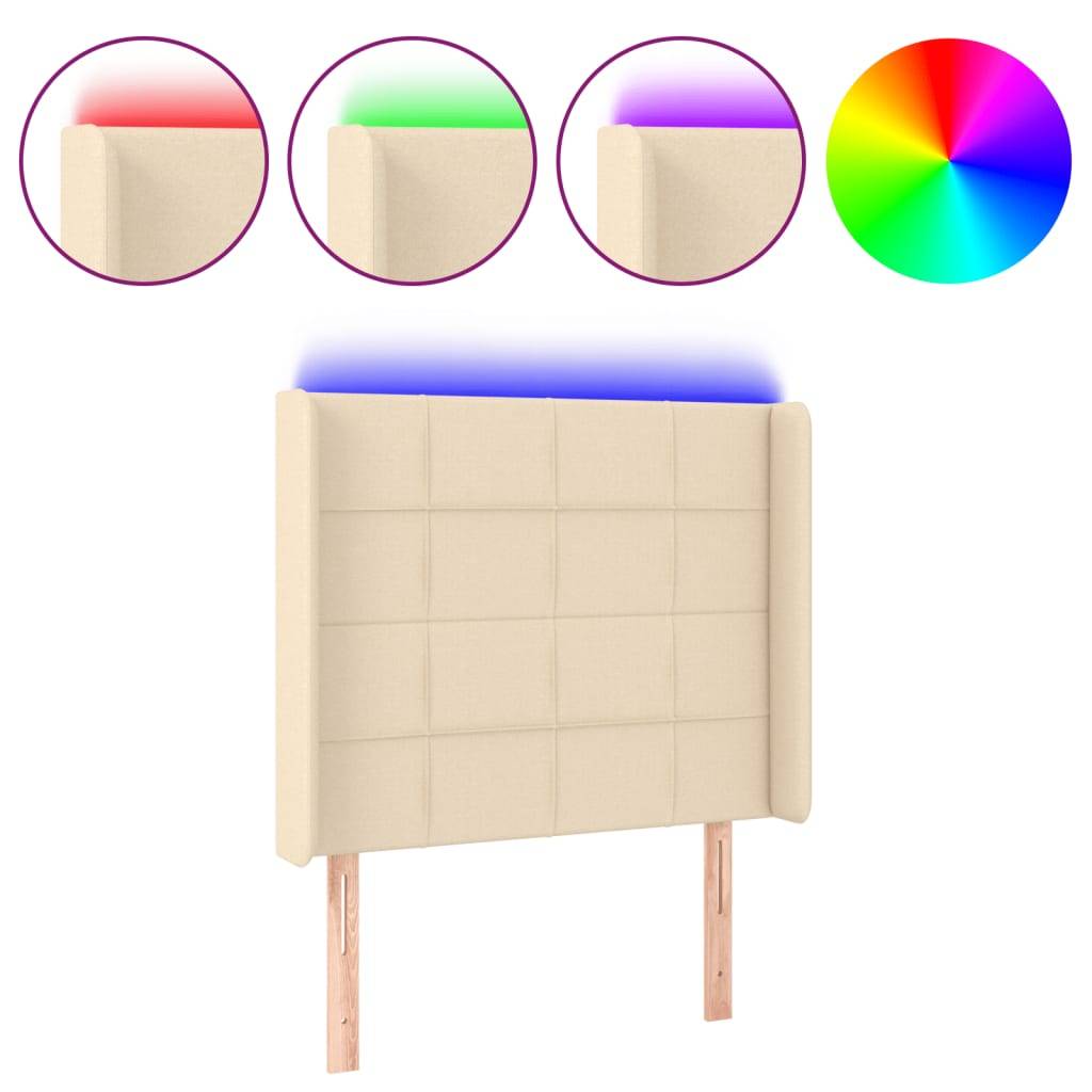vidaXL LED Kopfteil Creme 93x16x118/128 cm Stoff
