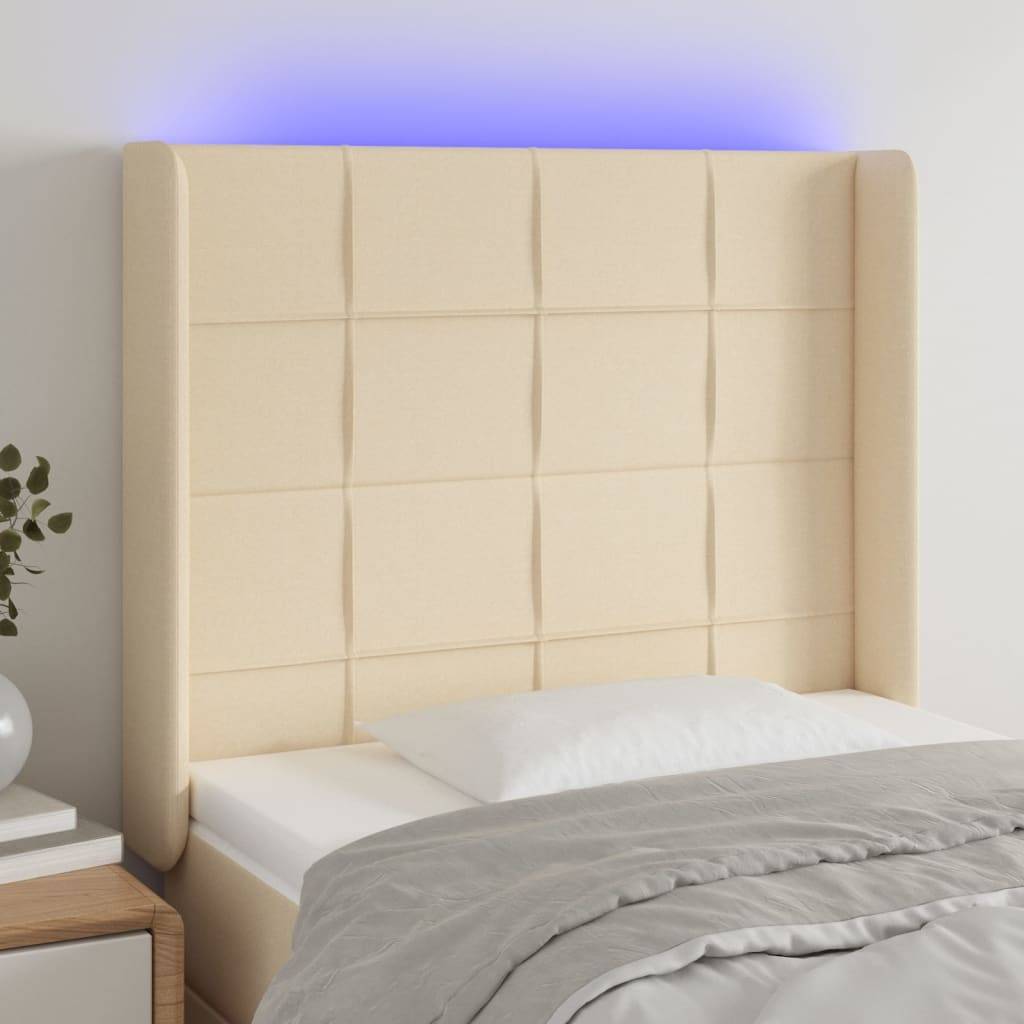 vidaXL LED Kopfteil Creme 93x16x118/128 cm Stoff