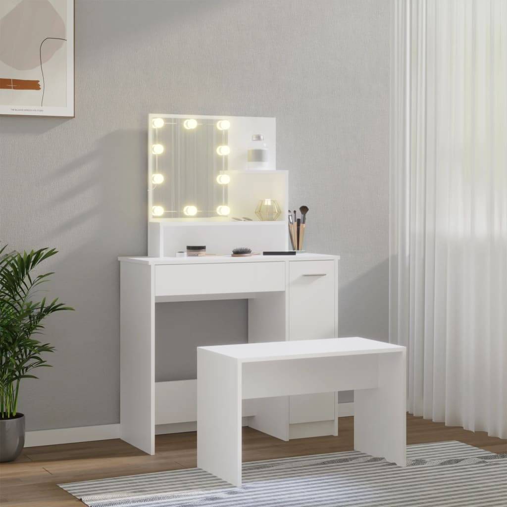 vidaXL Schminktisch-Set mit LED Weiß Holzwerkstoff