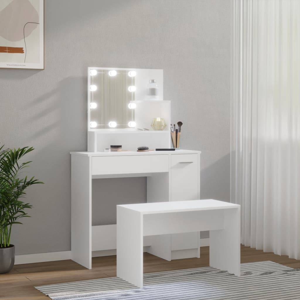 vidaXL Schminktisch-Set mit LED Weiß Holzwerkstoff