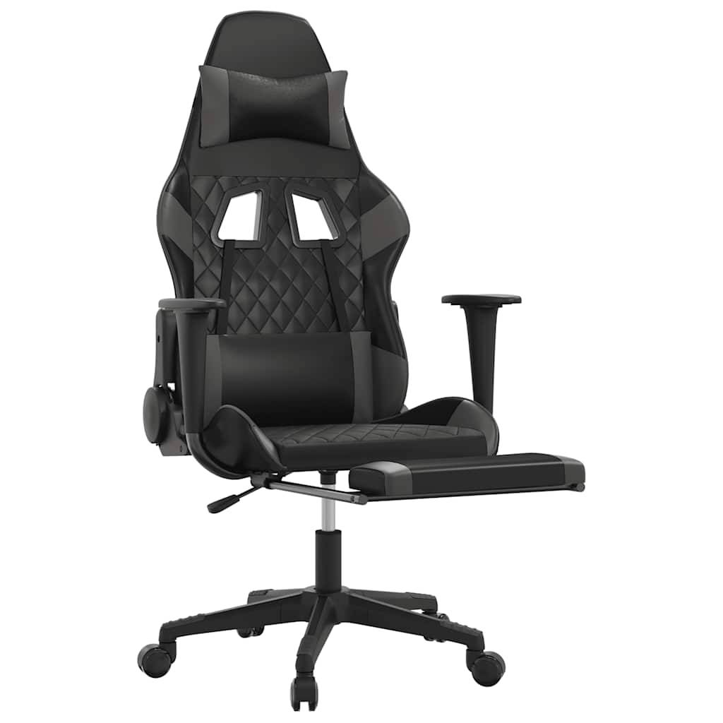 vidaXL Gaming-Stuhl mit Massage & Fußstütze Schwarz & Grau Kunstleder