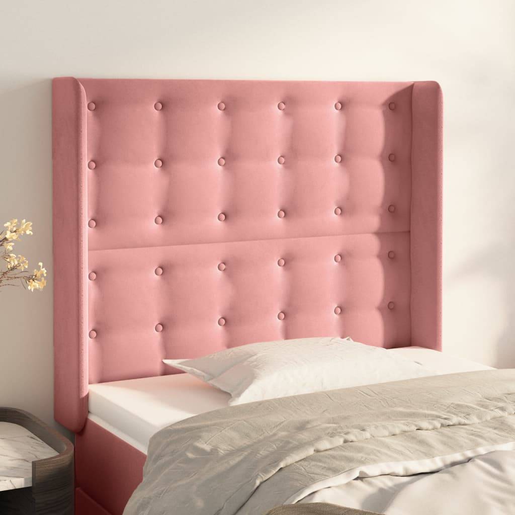 vidaXL Kopfteil mit Ohren Rosa 93x16x118/128 cm Samt