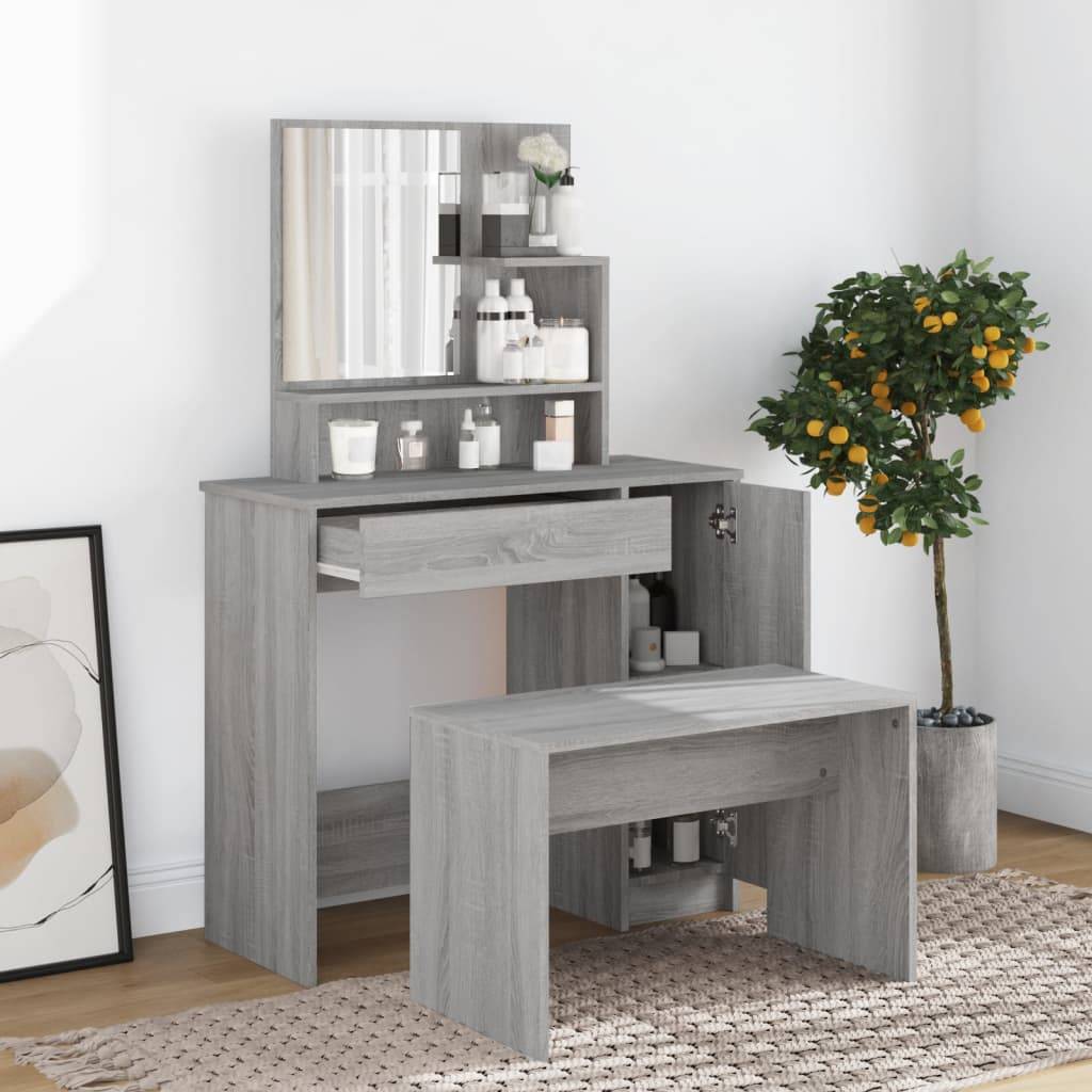 vidaXL Schminktisch-Set Grau Sonoma 86,5x35x136 cm