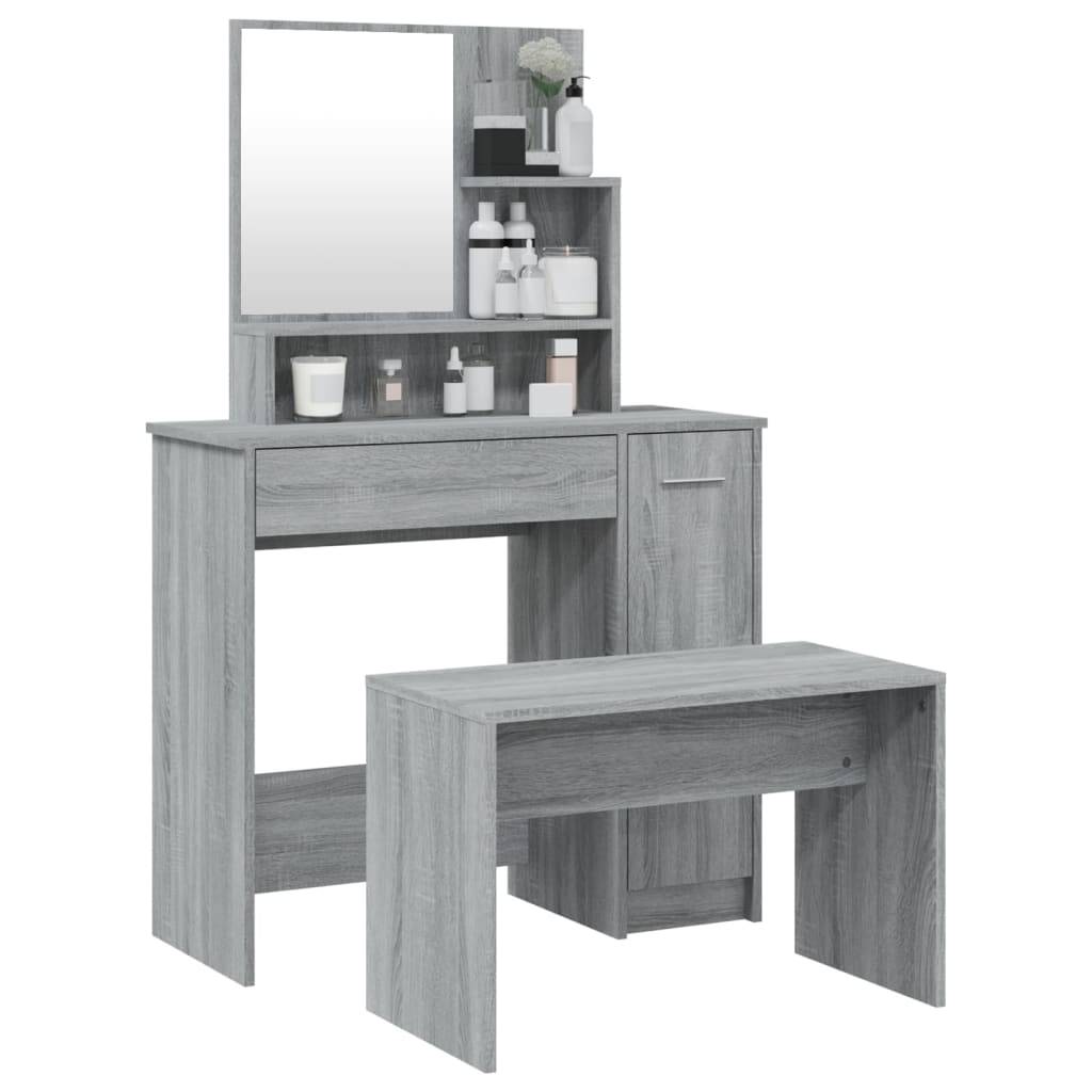 vidaXL Schminktisch-Set Grau Sonoma 86,5x35x136 cm