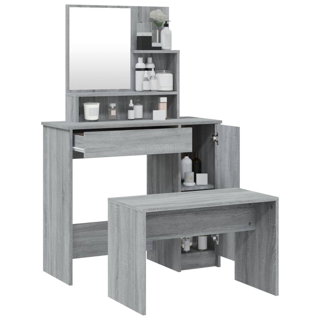 vidaXL Schminktisch-Set Grau Sonoma 86,5x35x136 cm