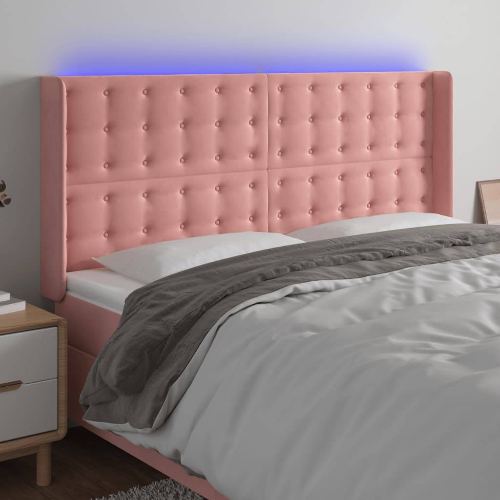 vidaXL LED Kopfteil Rosa 183x16x118/128 cm Samt