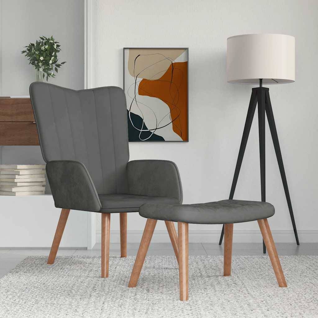 vidaXL Relaxsessel mit Hocker Dunkelgrau Samt
