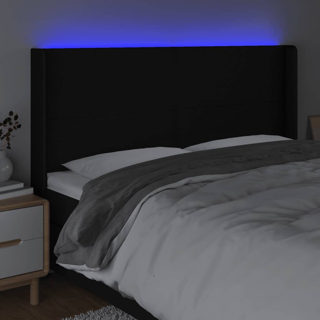 vidaXL LED Kopfteil Schwarz 183x16x118/128 cm Stoff