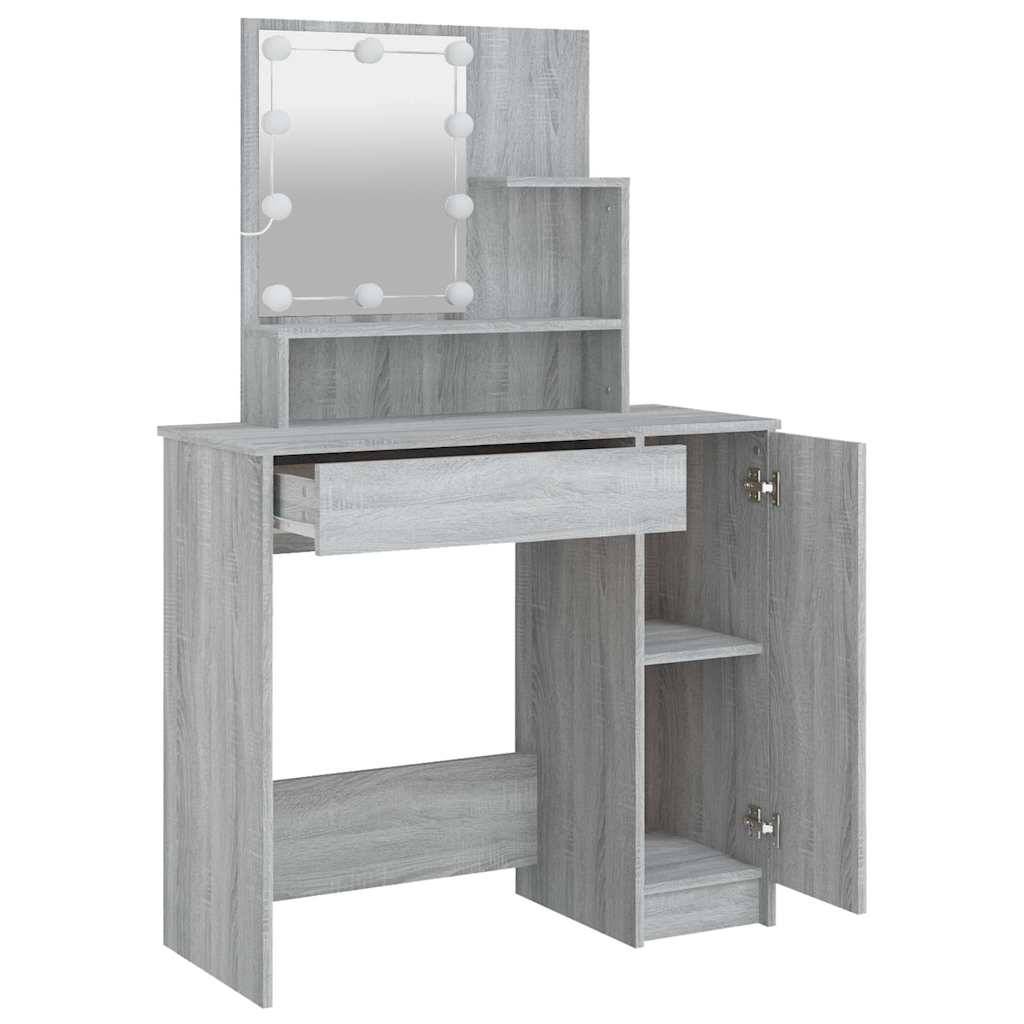 vidaXL Schminktisch mit LED Grau Sonoma 86,5x35x136 cm