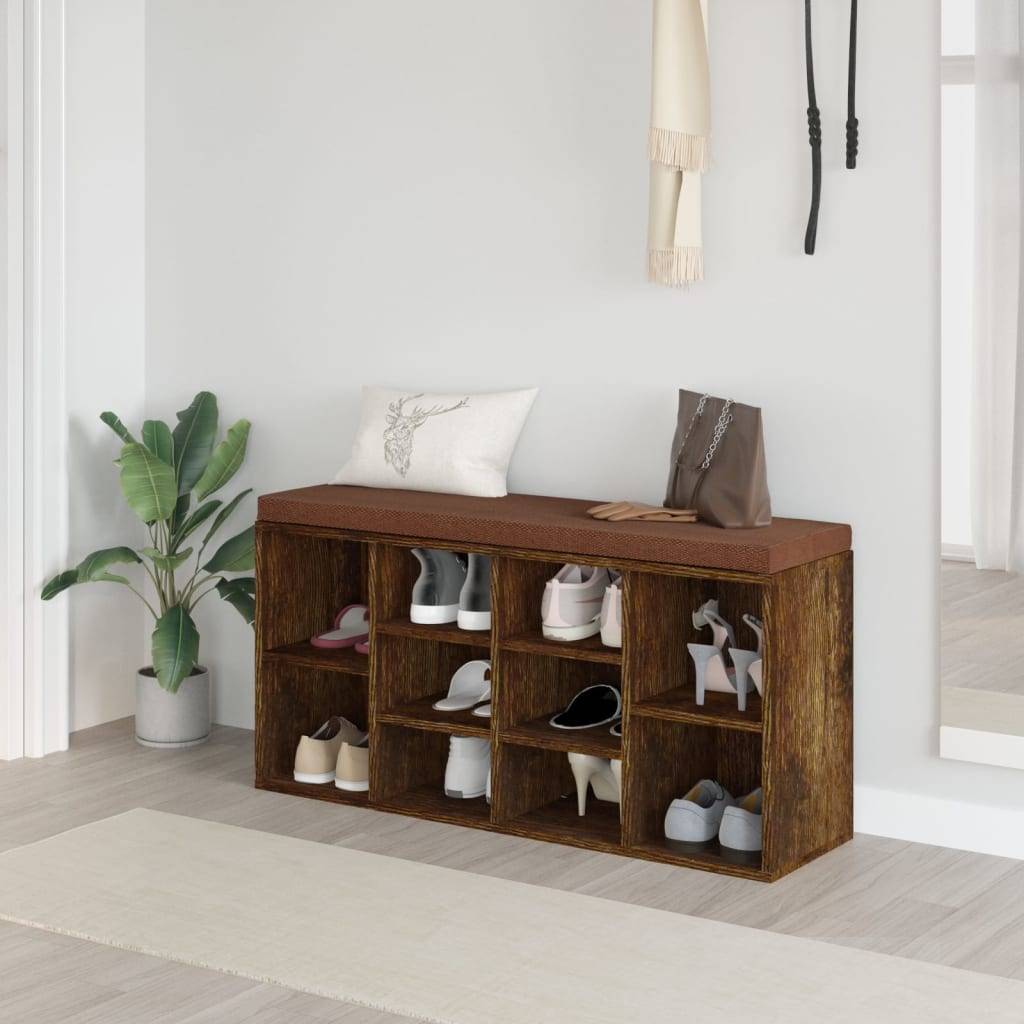 vidaXL Schuhbank Räuchereiche 103x30x48 cm Holzwerkstoff