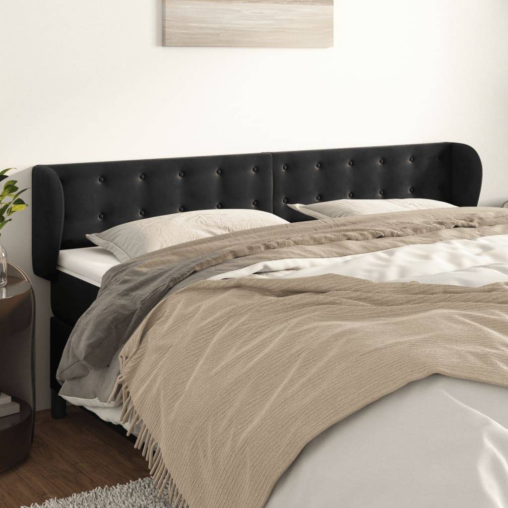 vidaXL Kopfteil mit Ohren Schwarz 163x23x78/88 cm Samt