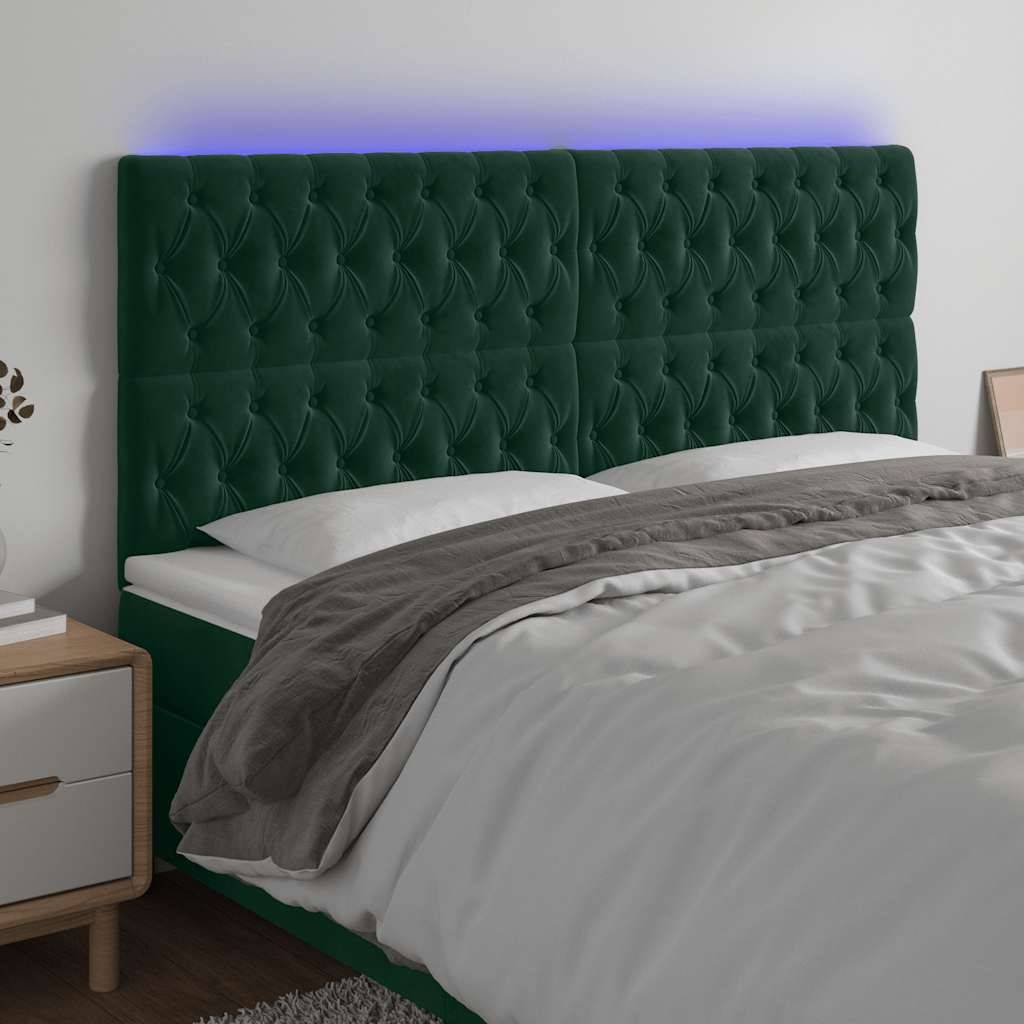 vidaXL LED Kopfteil Dunkelgrün 180x7x118/128 cm Samt