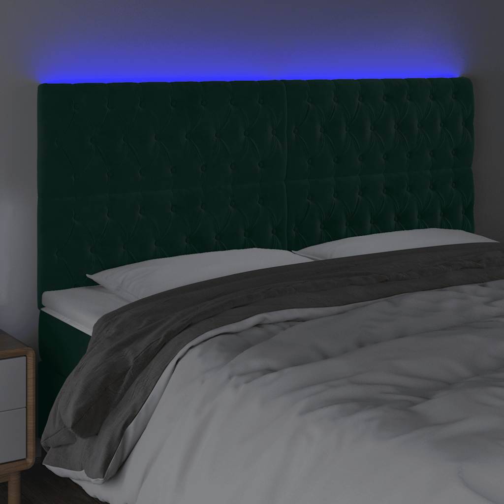 vidaXL LED Kopfteil Dunkelgrün 180x7x118/128 cm Samt