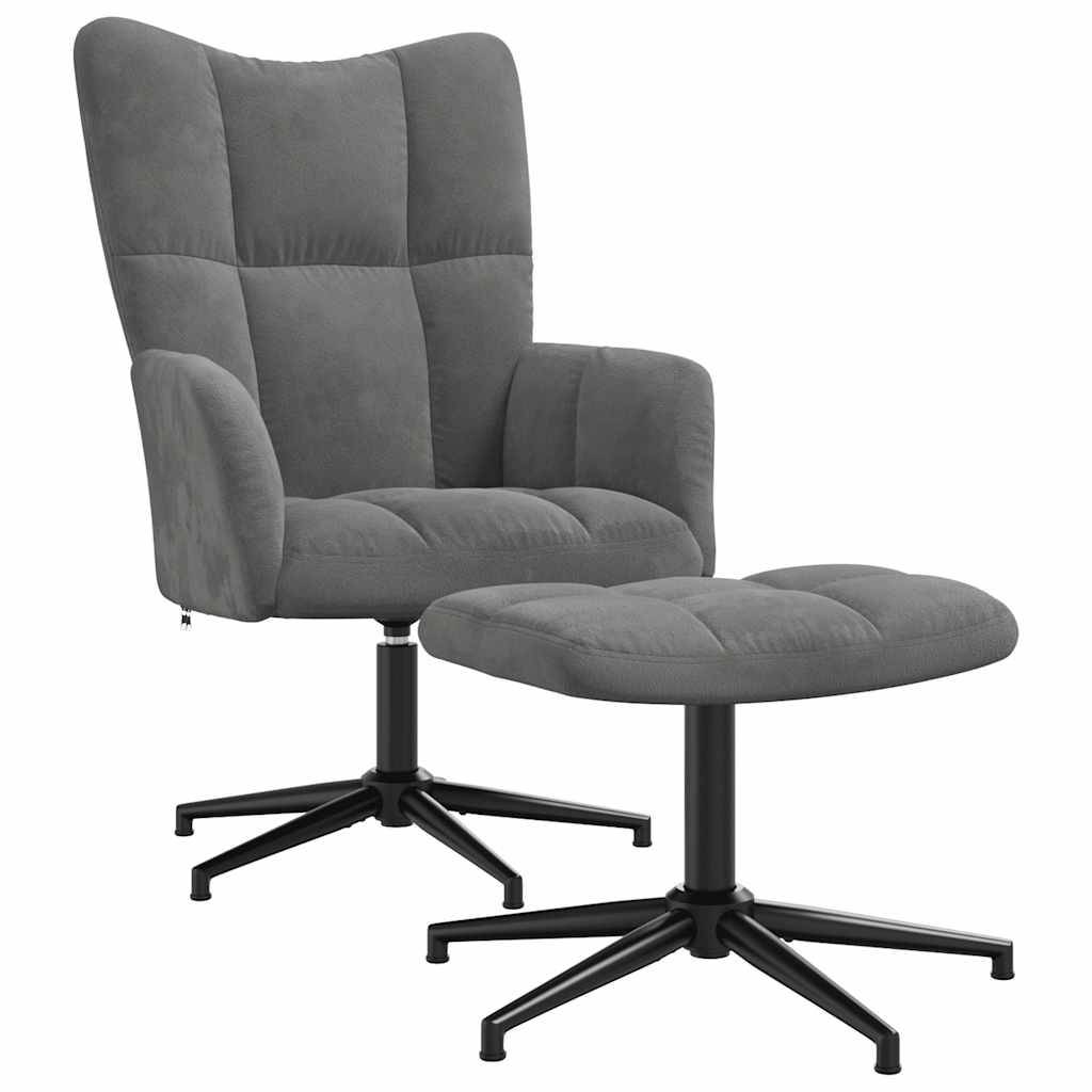 vidaXL Relaxsessel mit Hocker Dunkelgrau Samt