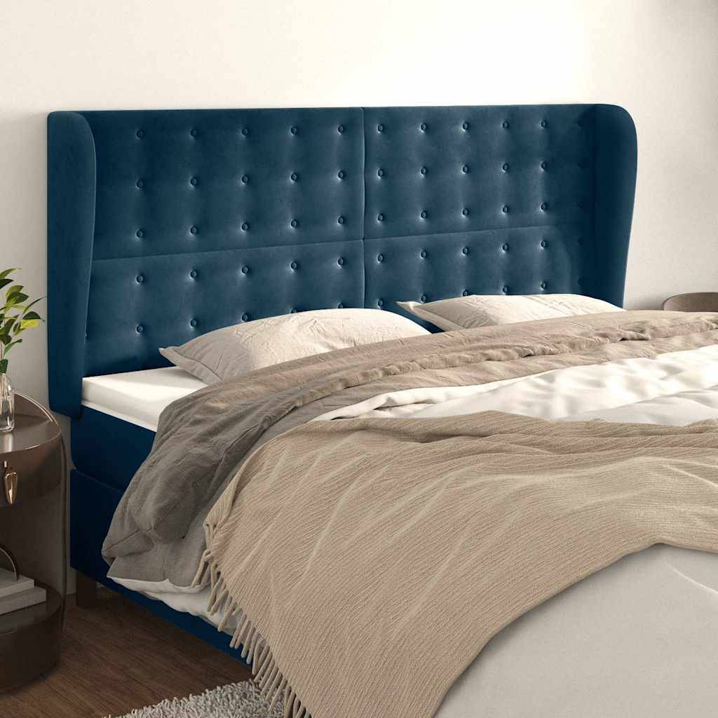 vidaXL Kopfteil mit Ohren Dunkelblau 183x23x118/128 cm Samt