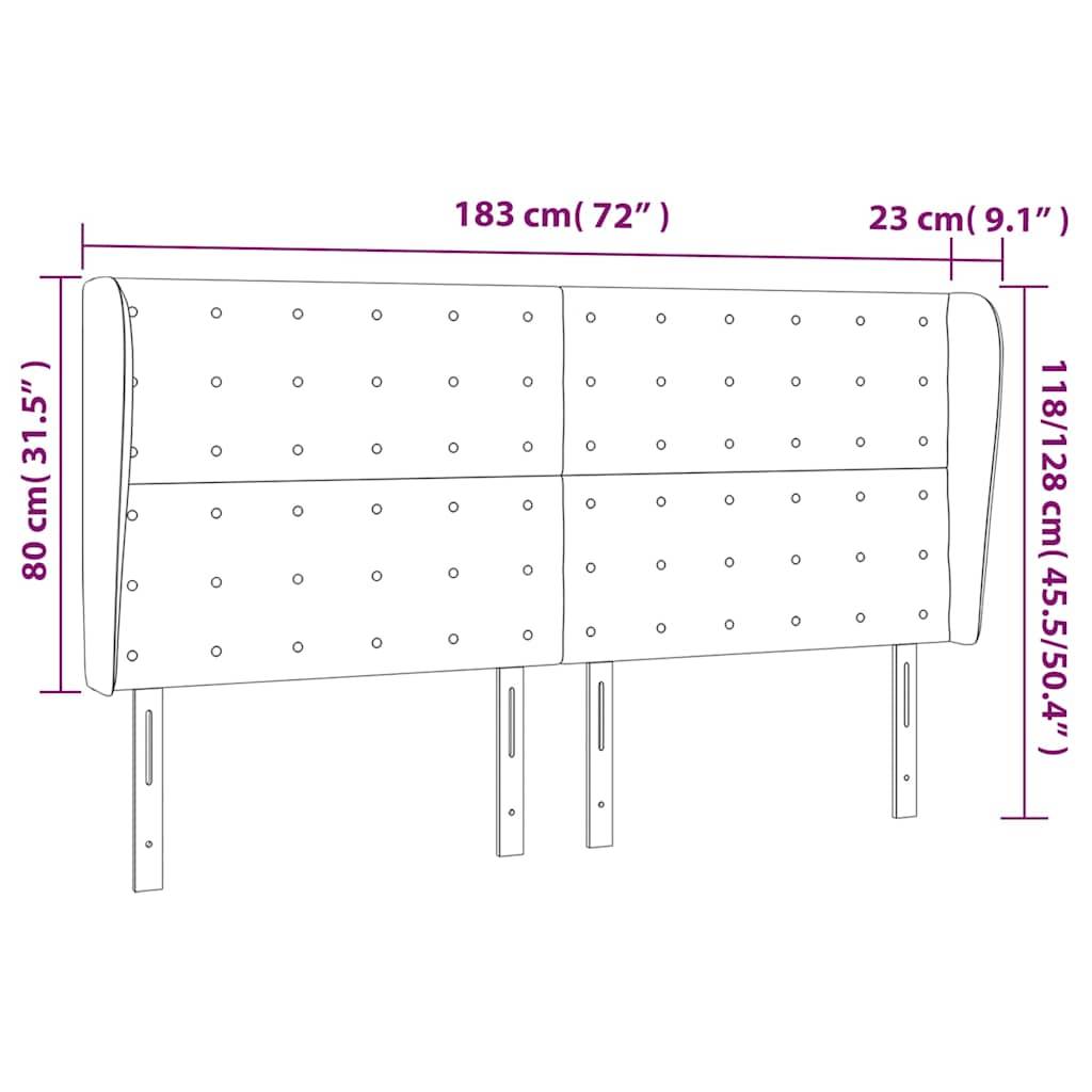 vidaXL Kopfteil mit Ohren Dunkelblau 183x23x118/128 cm Samt