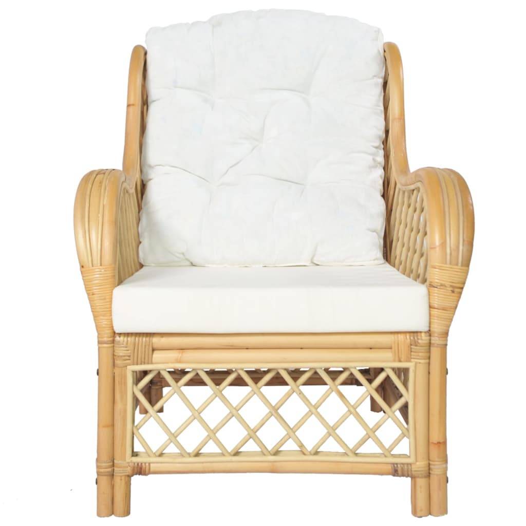 vidaXL Sessel mit Kissen Natürliches Rattan und Leinen