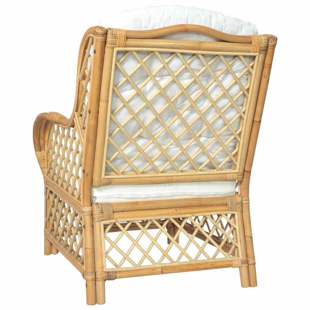 vidaXL Sessel mit Kissen Natürliches Rattan und Leinen