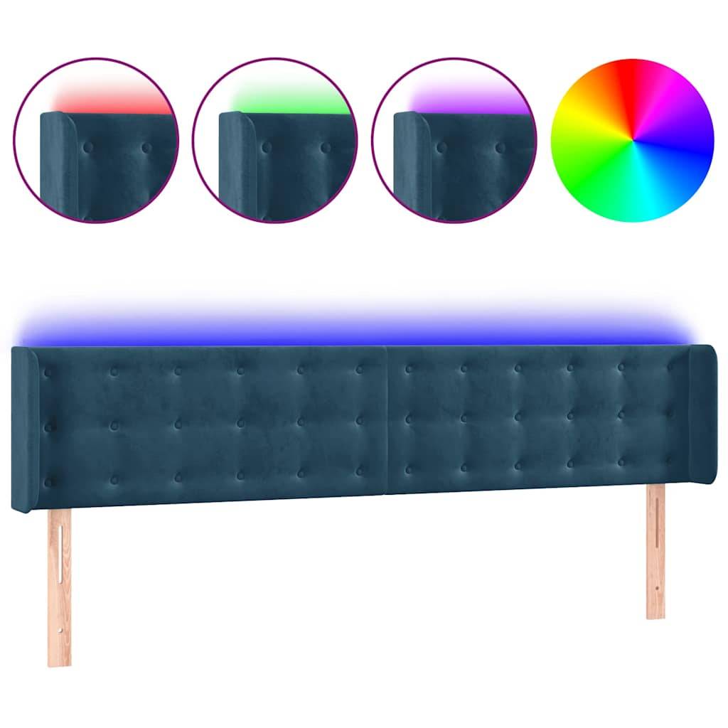 vidaXL LED Kopfteil Dunkelblau 183x16x78/88 cm Samt