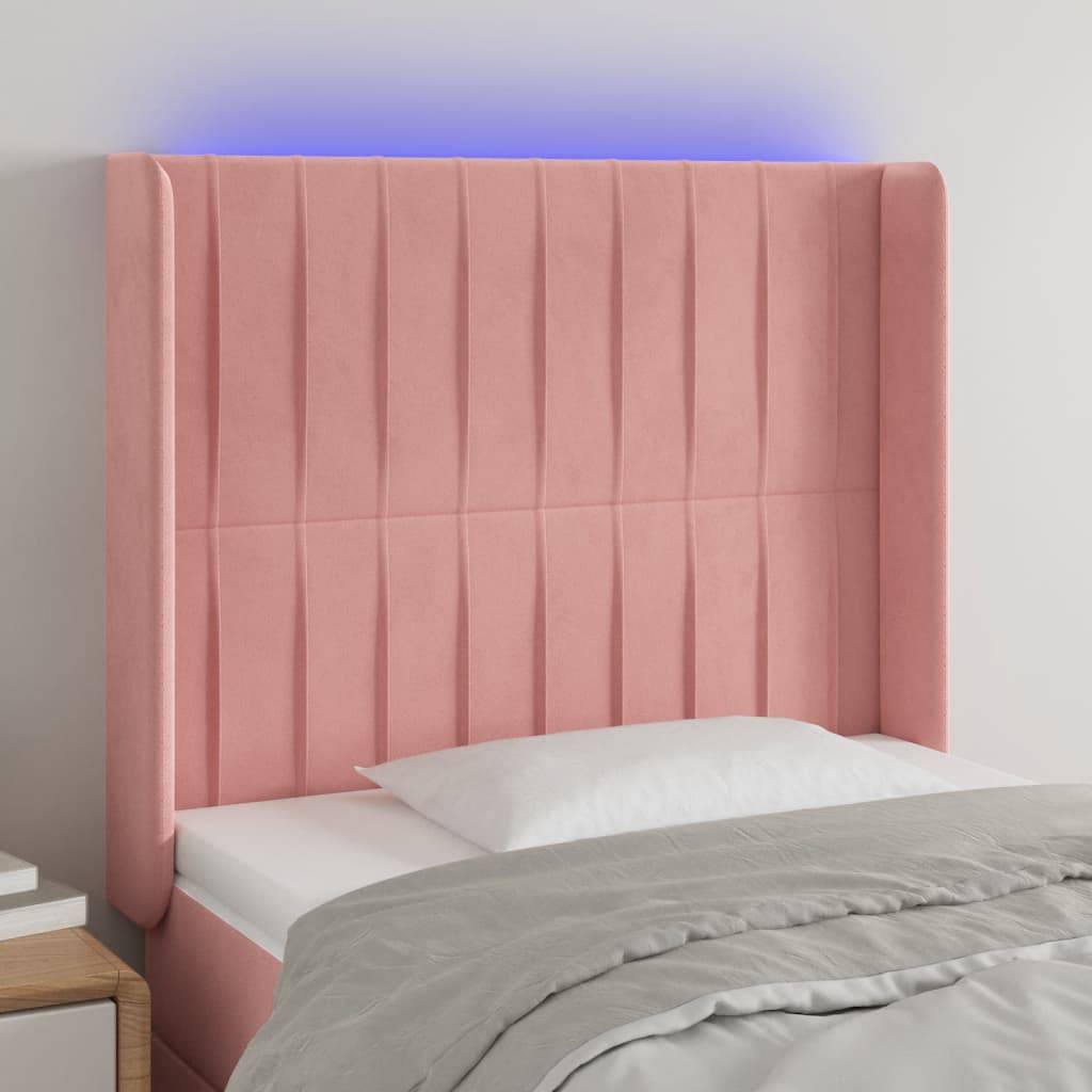 vidaXL LED Kopfteil Rosa 93x16x118/128 cm Samt