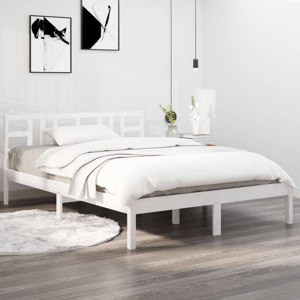 vidaXL Massivholzbett Weiß 150x200 cm