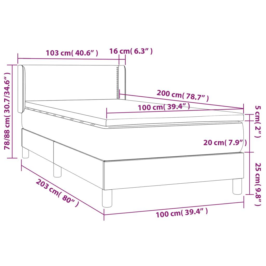 vidaXL Boxspringbett mit Matratze Dunkelgrau 100x200 cm Stoff