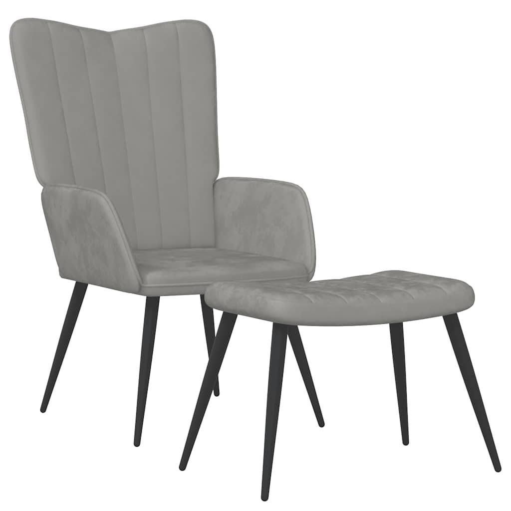 vidaXL Relaxsessel mit Hocker Hellgrau Samt