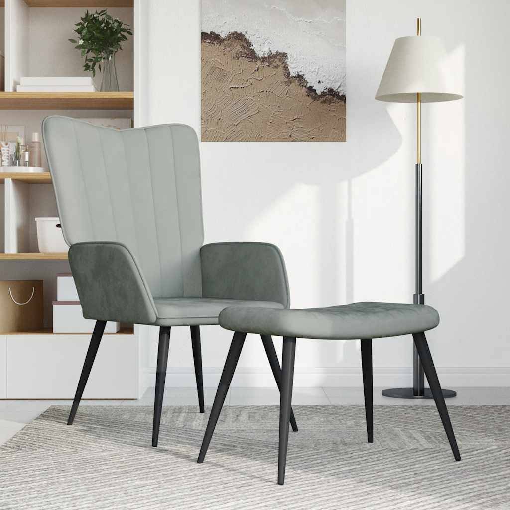 vidaXL Relaxsessel mit Hocker Hellgrau Samt