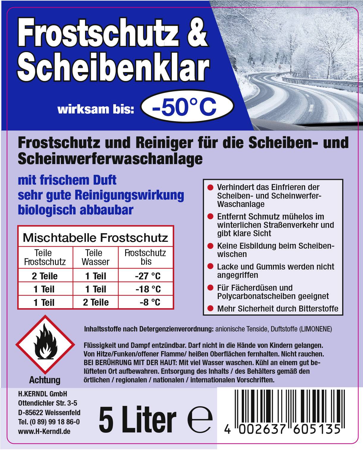 Kerndl 60505 Scheiben-Frostschutz Scheibenwaschanlage 5l -50°C