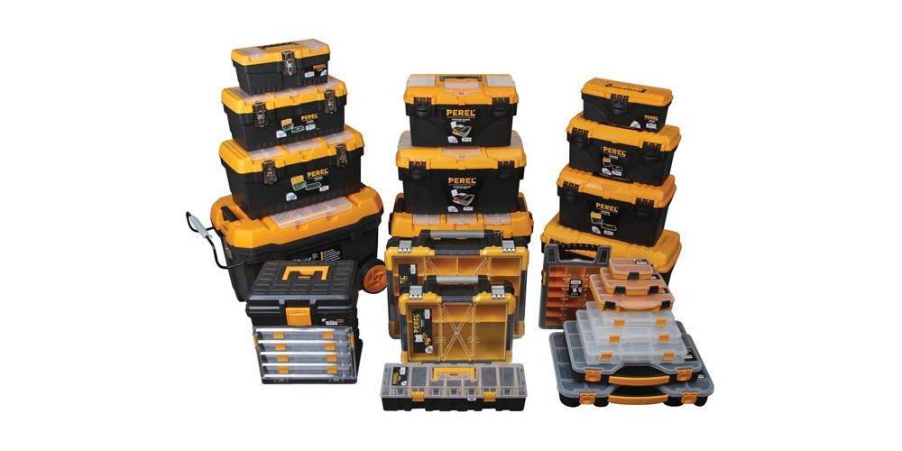 Perel Werkzeugkoffer Kunststoff leer, 2 Organizer, Metallverschluss, schwarz/orange, 320×155×139 mm