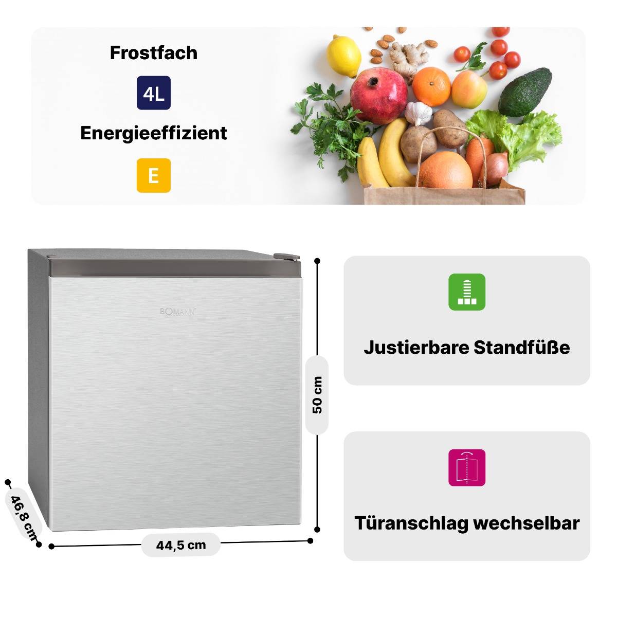 Bomann KB 7245 ix-look Minikühlschrank/Partykühler EEK: E (A - G) Kompressor 240 V Inox 45 l
