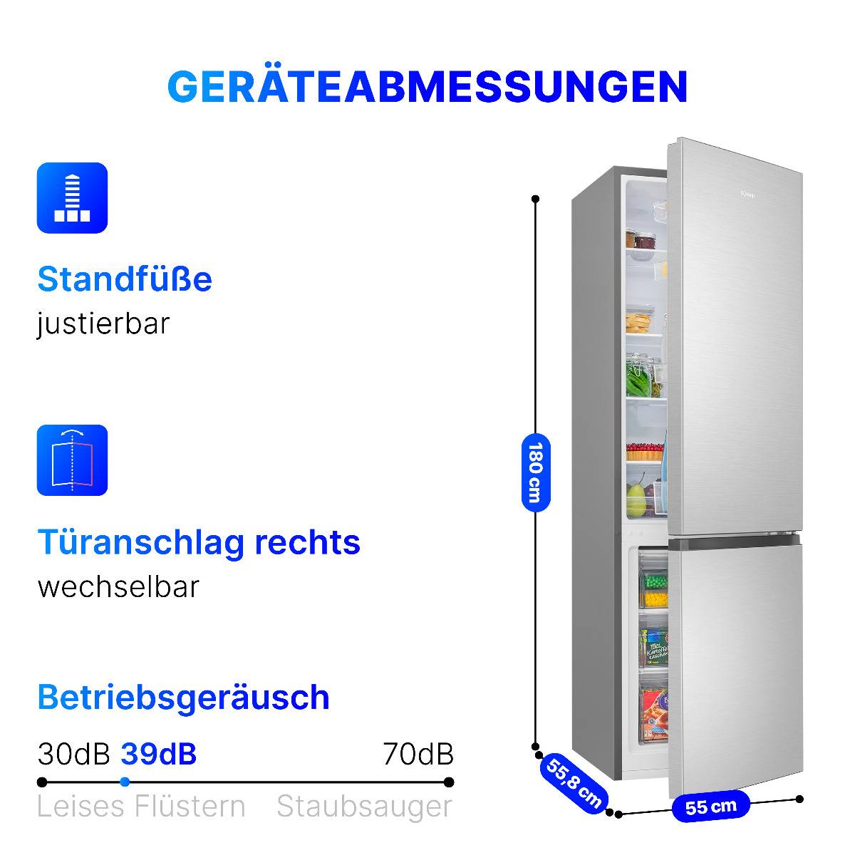 Bomann Kühl-/Gefrierkombination KG 184.2 Edelstahl-Optik, 269 L