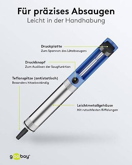 Goobay 51204 Entlötpumpe zum Entlöten & Lötabsaugung antistatische Lötpumpe Entlötsaugpumpe als Lötzinn Entferner Pumpe