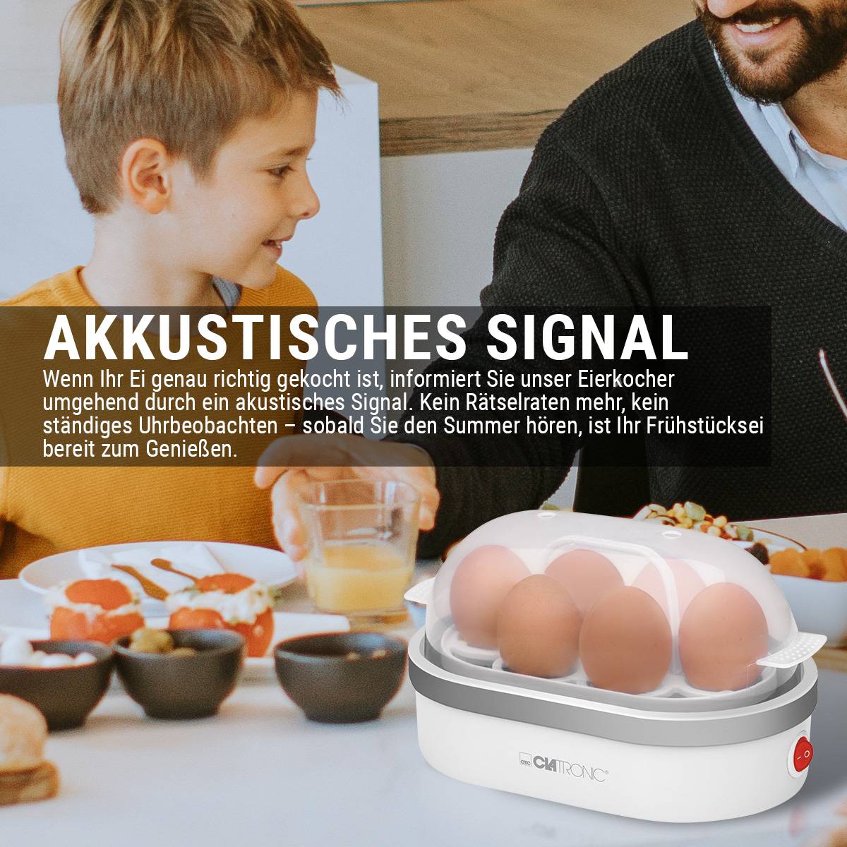 Clatronic EK3497 Eierkocher mit Eierstecher, mit Messbecher Weiß