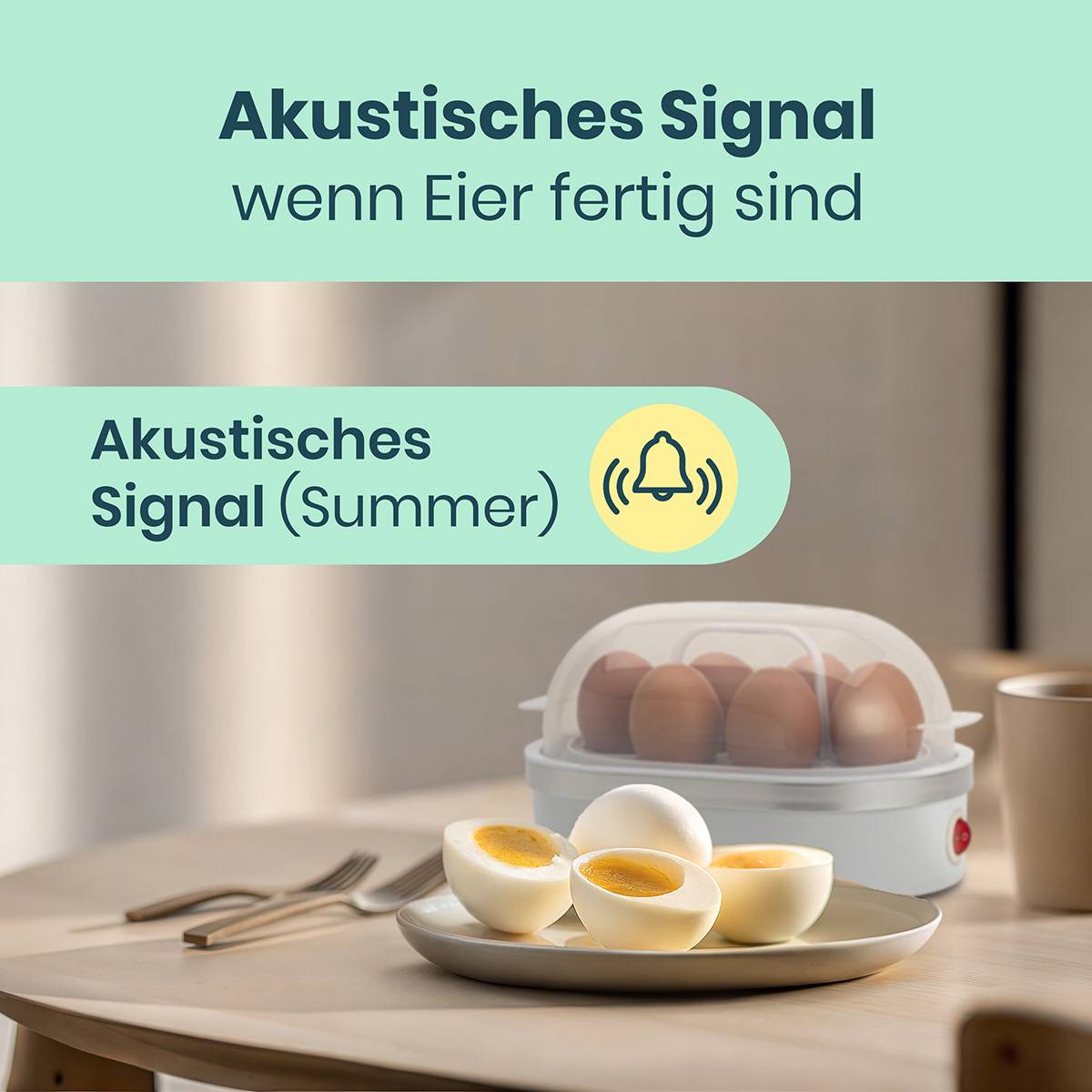 Clatronic EK3497 Eierkocher mit Eierstecher, mit Messbecher Weiß