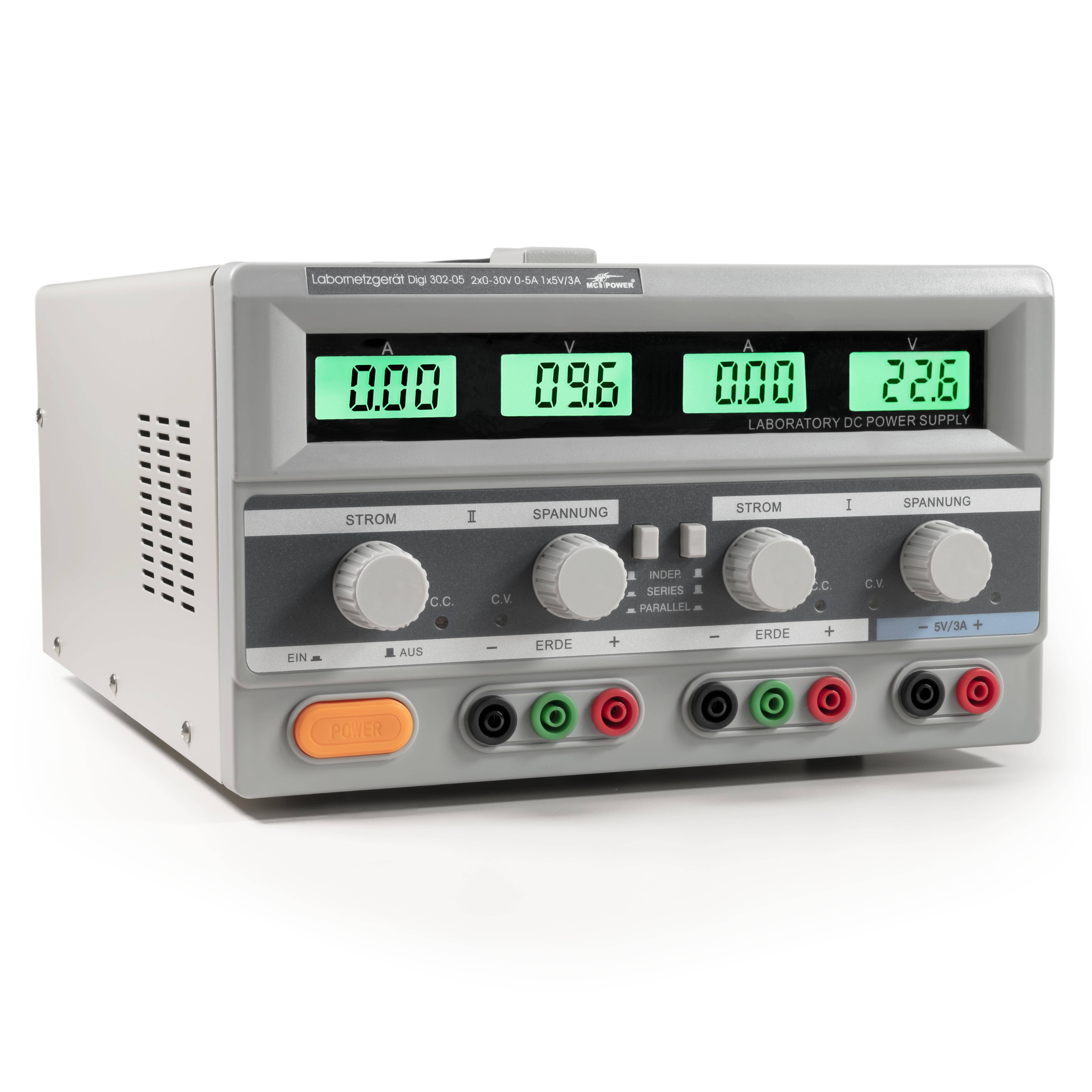 Labornetzgerät McPower "Digi 302-05", 2x 0-30V, 0-5A, 1x 5V/3A