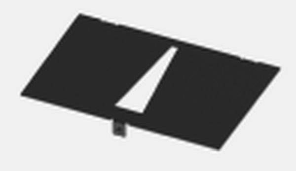 Ein schwarzes Rechteck mit einem dreieckigen Ausschnitt in der Mitte, auf weißem Hintergrund.