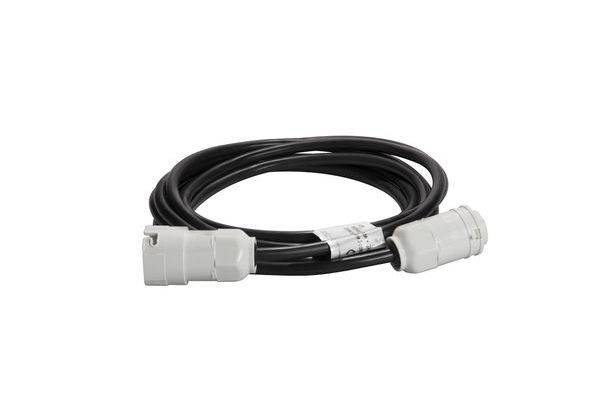 Schwarzes Kabel mit weißen Steckverbindern an beiden Enden.